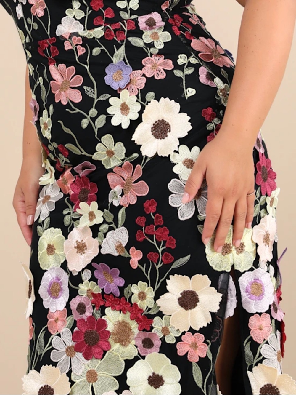 Lulus 3D Floral Embroidered Black Midi Dress - Picture 4 of 4